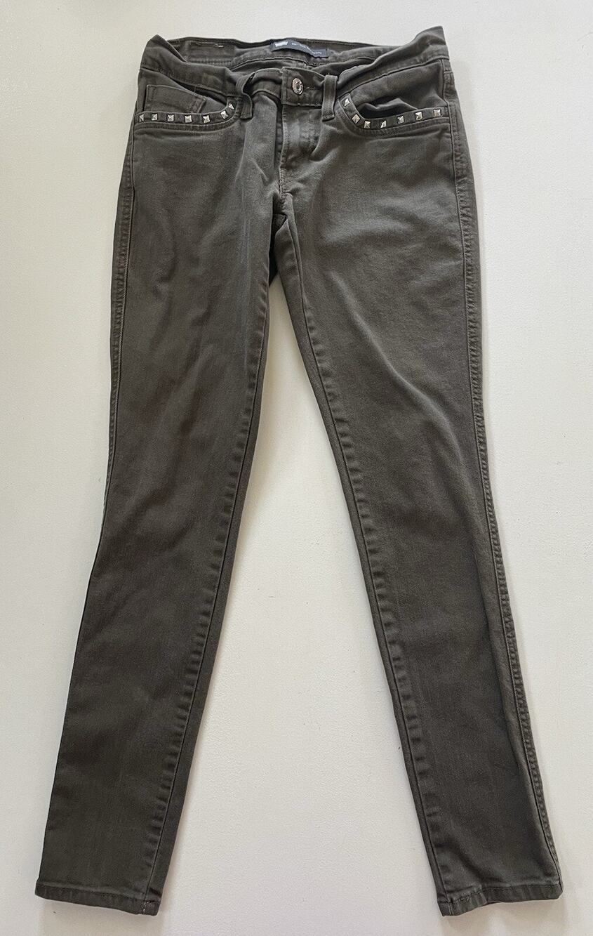 Women's Levi's 524 Too Superlow Skinny Green Jeans Studded Black Label Size 27